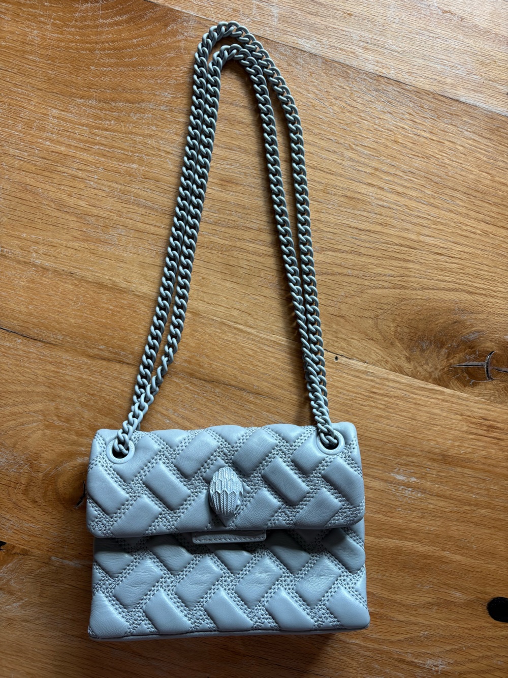 Kurt Geiger Light Gray Quilted Chain Strap Crossbody
